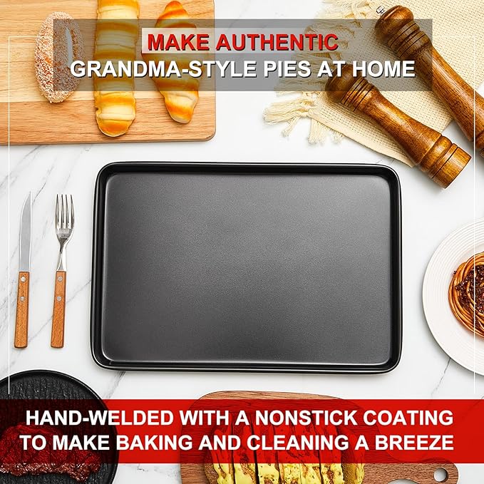 2 Pcs 15.6 Inch Grandma Style Pizza Pan Hard Rectangular Black Non Stick Sicilian Style Carbon Steel Pizza Pan Dish Pre Seasoned Bakeware Kitchenware