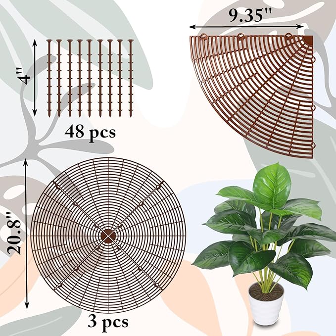 Z metnal Plant Pot Grid 20.8", 3 Pcs Cuttable Grid Plant Soil Cover, Plastic Grid Plant Pot Cover, Flower Protector,Keep Cats Out of Potted Plants