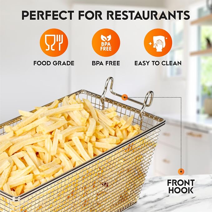 Deep Fryer Basket | 4-Pack | Commercial Fry Basket with Handle | 13.25" x 6.5" x 5.9" | Heavy Duty Restaurant Quality