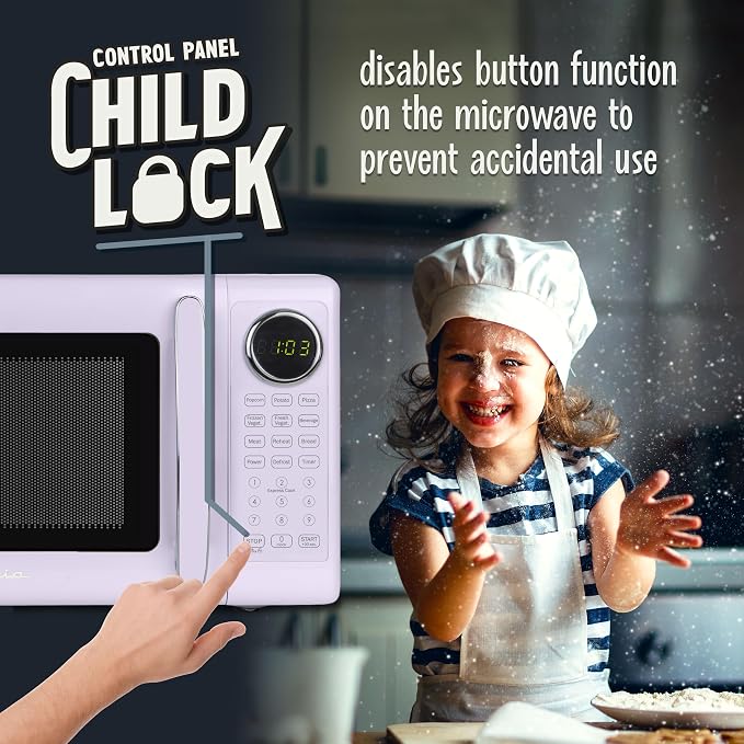 Nostalgia Modern Retro Compact Countertop Microwave Oven - 0.7 Cu. Ft. - 700-Watts with LED Digital Display - Child Lock - Easy Clean Interior - Lavender