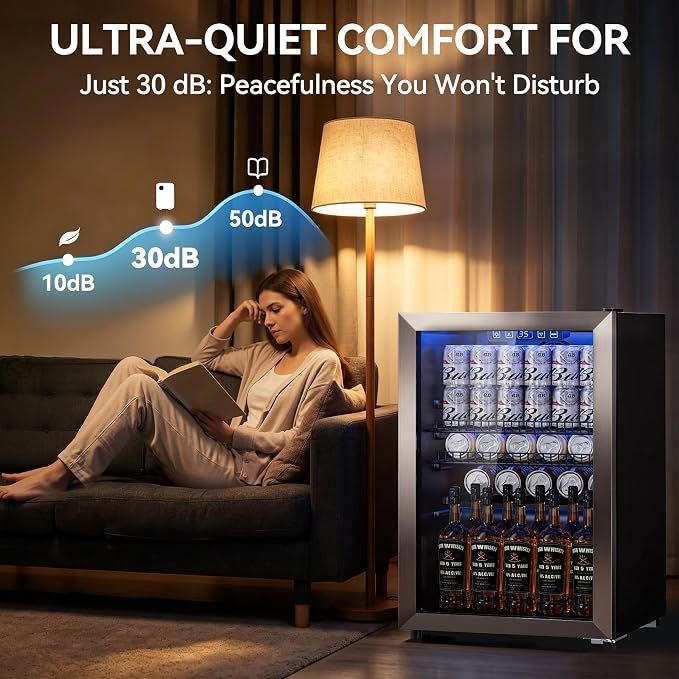 Tehanld 2.5 Cu.Ft Beverage Fridge, Beverage Fridge With Glass Door, Beverage Cooler Refrigerator, Wine Drink Beer Cooler, Adjustable Shelves & Digital Temperature Display, 22 Bottle 96 Can
