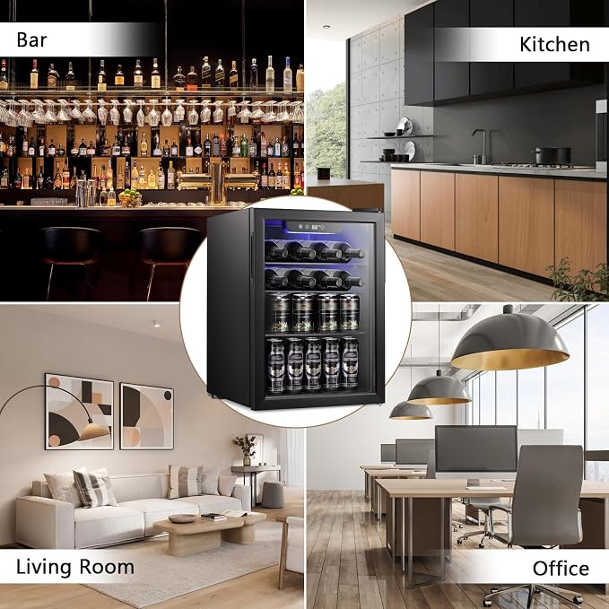 Antarctic Star 2.6cu.ft Wine Cooler/Cabinet Beverage Refrigerator, Small Mini Wine Cellar Fridge, Beer Soda Clear Front Glass Door, Quiet Operation, Adjust Temperature, Freestanding, Black