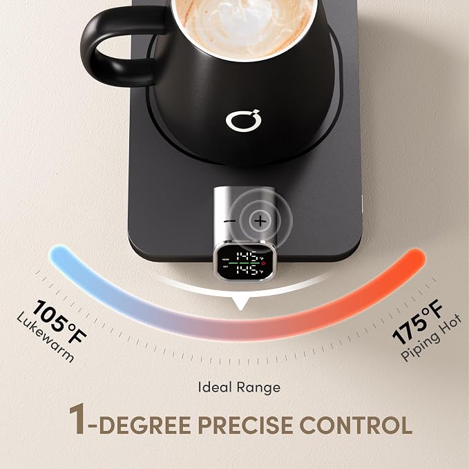 2Pcs Heated Coffee Mug Warmer & IKAGO Mug Set - Heated Mug Warmer Plate with Auto Shut Off, 1°F Precise Electric Coffee Warmer Plate for Desk, Cool Valentine's Day Gift for Couple Women and Men