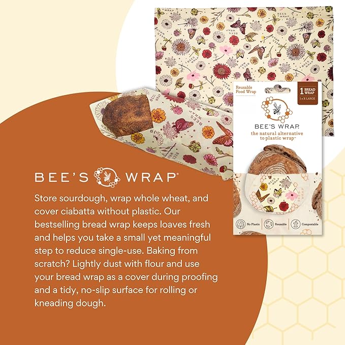 Bee's Wrap Beeswax Wraps for Bread - Beeswax Bread Wrap for Sourdough & Bread Storage - Plastic Free Made in USA Reusable Natural Food Wrap - Meadow Magic
