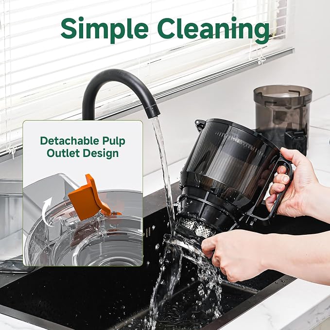AMZCHEF Cold Press Juicer Machine, 5.8" Wide Chute for Whole Fruits & Vegetables, Self-Feeding Slow Masticating Juicer, 3-in-1 for Juice, Nut Milk & Sorbet, Triple Filtration, Easy Clean