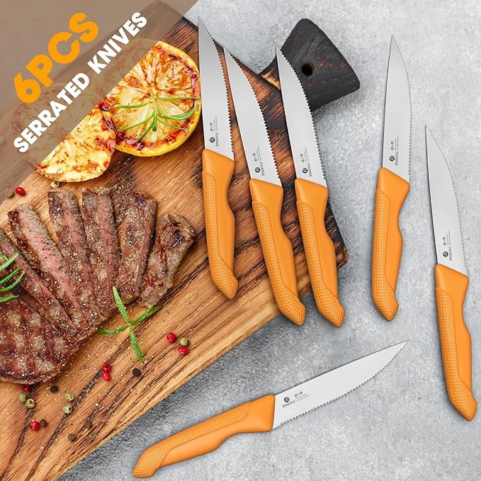 imarku® Knife Set, Sharp Block Knife Set with Built-in Sharpener, Japanese Stainless Steel with Non-Slip Ergonomic Handle, Dishwasher Safe, Kitchen Gift for Man Woman, Best For Home gift, Burnt Orange