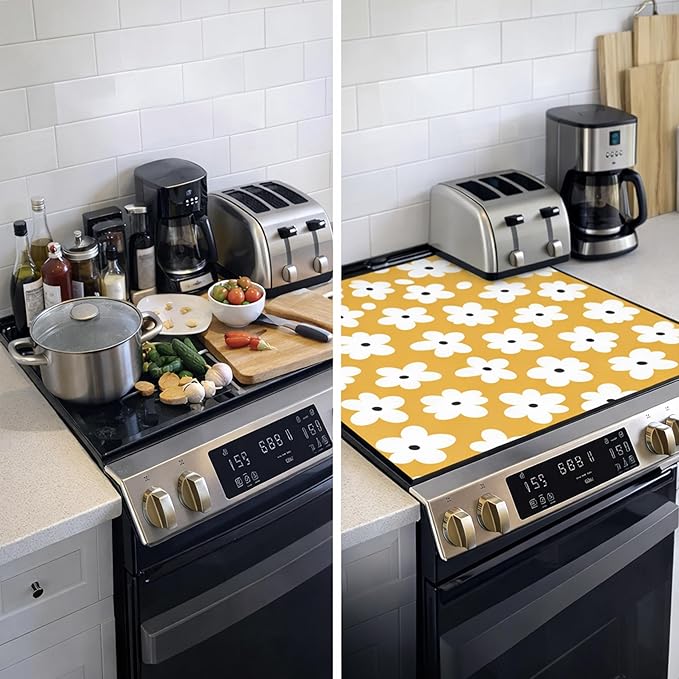Decorative Electric Stove Top Covers, Heat Resistant Silicone Stove Cover Mat, Stove Top Protectors for Electric Flat Glass Stoves, Adds Extra Counter Space for Small Kitchens and Apartments