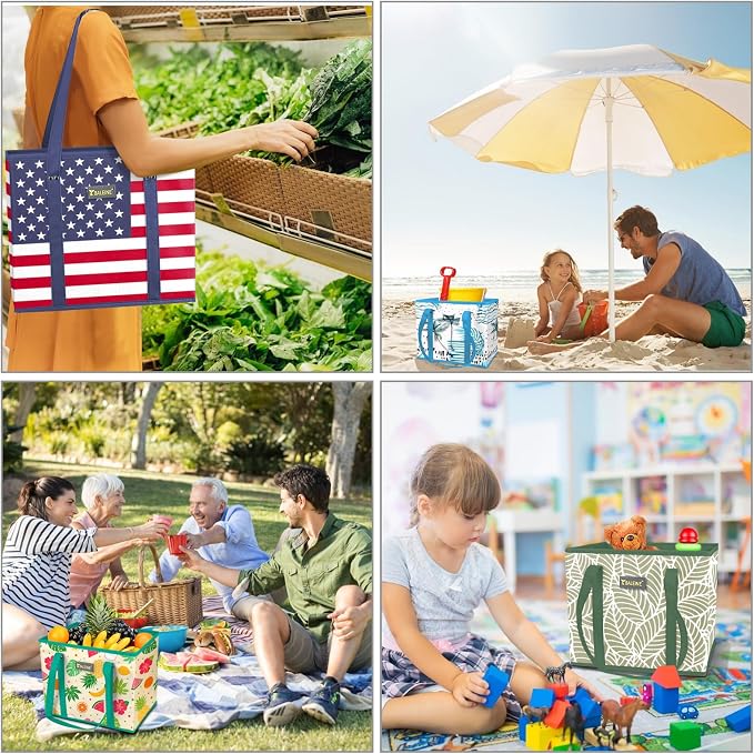 BALEINE 3Pk Reusable Grocery Bags, Foldable Shopping Bags for Groceries with Reinforced Bottom & Handles (Mosaic)