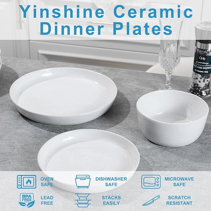 12pcs Ceramic Plate and Bowl Sets,Stoneware Dinnerware Sets,Service for 4,Ceramic Kitchen Dinner Set,Porcelain Dishes Set,Microwave&Dishwasher Safe,White