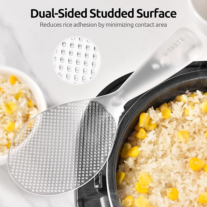 U-Taste 18/8 Stainless Steel Measuring Cups and Spoons Set of 10 (Black) and 329°F Heat Resistant Rice Spoon Paddle Scooper (Transparent)