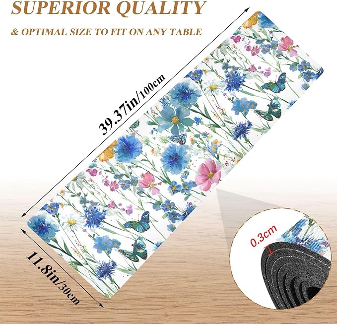 2 in 1 Table Runner Trivet for Hot Pots and Pans Heat Resistant Non Slip Waterproof 39 x 12 Inch Decorative Table Protector for Kitchen Countertop Watercolor Cornflower Daisy