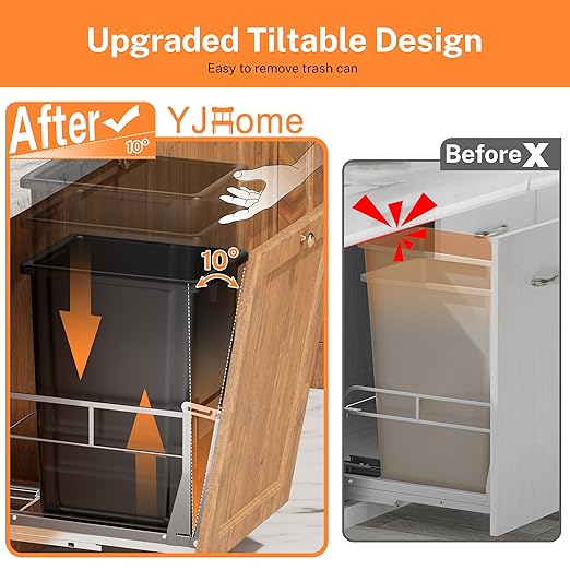 Tiltable 10° Pull Out Trash Can Under Cabinet with 40Qt Bin, Under Sink Trash Can with Soft-Close Slides, Cabinet Trash Can Pull Out Kit, Easy to Take Out Bin for Minimum Cabinets Opening 12" W