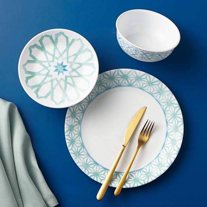 Corelle 18-Piece Service for 6, Chip Resistant Dinnerware Set, Amalfi Verde
