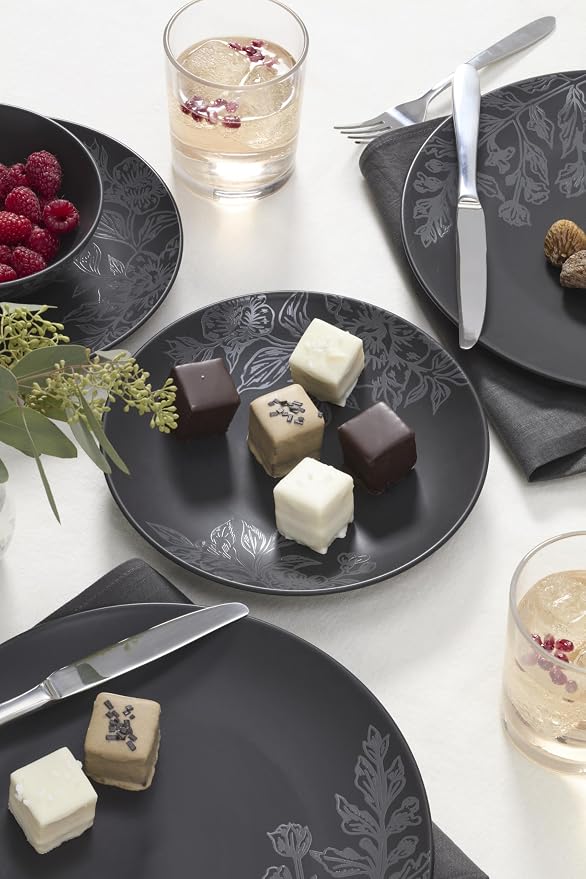 Oneida 897391 Roseto 12-Piece Dinnerware Set, Charcoal