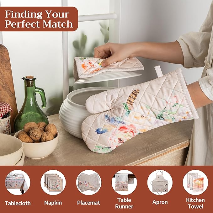 Maison d' Hermine Pot Holders 100% Cotton Heat Resistant Potholders 8" x 8" Hot Pads with Loop BBQ Cooking Baking Gifts for Mothers Day Handling Hot Pans Spring/Summer (Pack of 1, Ibiza - Beige)