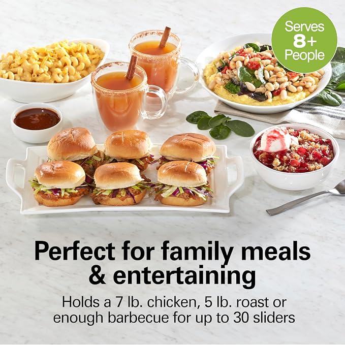 Hamilton Beach 7 Quart Set & Forget Portable Programmable Slow Cooker, 15 Cooking Options With 5 Time and 3 Heat Options, Large Dishwasher Safe Stoneware Crock and Glass, Lid Latch, Black (33670)