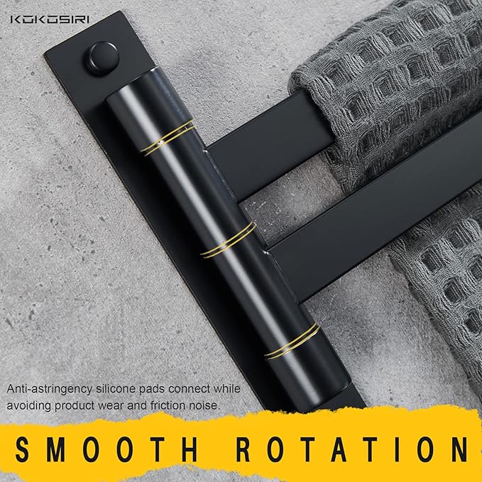 KOKOSIRI Bathroom Towel Bars Swivel Towel Rails Matte Black Swing Out Hand Towel Holder 2-Arm for Bath Kitchen Wall Stainless Steel B5007BK-A2