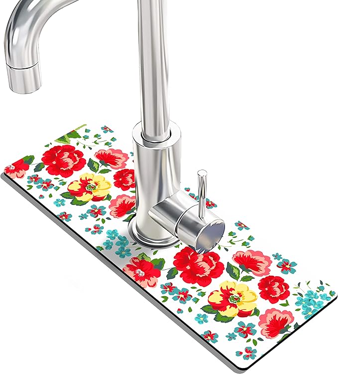 Kitchen Sink Splash Guard Faucet Mat -2 PC Super Absorbent Fast Drying Mat Sink Gadgets-Splash Guard Behind Faucet Drip Catcher for Kitchen, Bathroom,Sink Mat, Dish Drying Mat, Bathroom(15" X 5.5" )