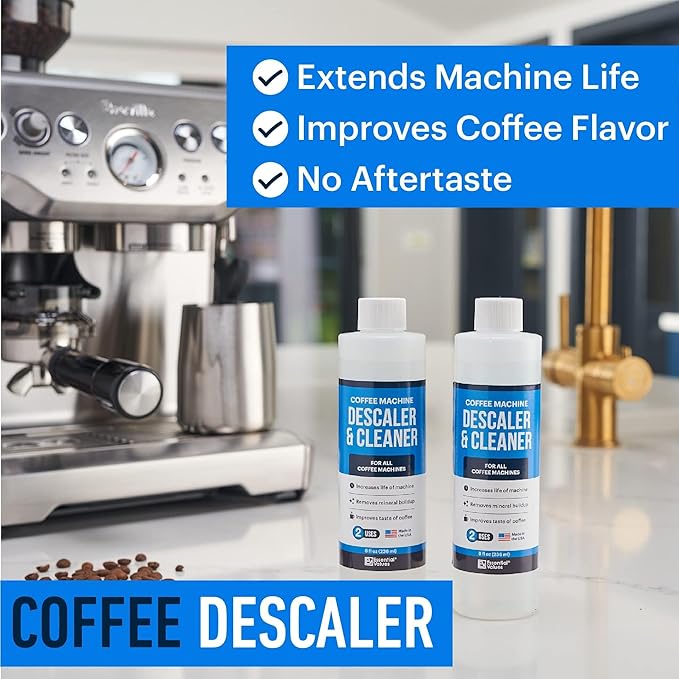 Essential Values Universal Descaling Solution, Made in the USA for Delonghi, Keurig, Breville,Nespresso (4 Uses) Coffee Machine Descaler Cleaner for all Automatic Coffee Makers & Espresso Machines