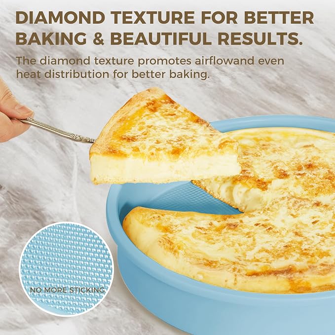HONGBAKE Nonstick Ceramic 9 Inch Round Cake Pan Set of 2, Heavy-Duty Aluminized Steel Round Cake Pans with Diamond Texture, Non-Toxic Cake Molds, Cake Pans 9 Inch Round for Baking Cheesecake, Blue