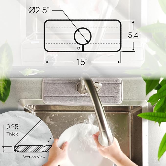 Ternal Sinkmat for Kitchen Faucet, Original Design, Absorbent Microfiber Fabric, Machine Washable Splash Guard & Drip Catcher For Around Faucet Handle [2 Pack] (Gray, Standard 15in)