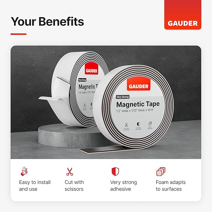 GAUDER Magnetic Tape Extremely Self Adhesive (1.6 inch x 3.3 ft) | Magnetic Strips | Magnet Roll