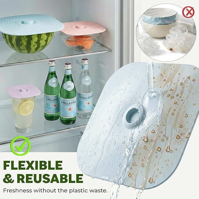 Microwave Splatter Cover for Food, 5 Pack Silicone Reusable Lids, Airtight Suction Covers for Bowls Cups Pots Pans Skillets, Heat Resistant BPA-Free, Microwave Oven Fridge Dishwasher Safe
