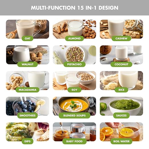 GreenPan 30oz Nut Milk Maker Machine, 15-in-1 for Homemade Almond, Oat, Soy, Coconut, Plant-Based Non-Dairy Beverages, Soups, BPA-Free Glass, Automatic Self-Clean, Delay Start, Cream