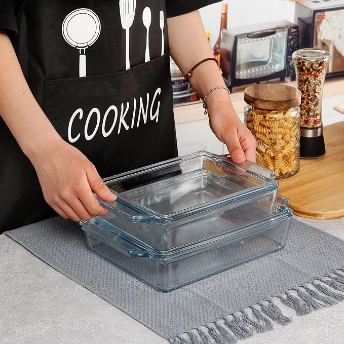 NUTRIUPS Rectangular Glass Casserole Dish With Lid Glass Bakeware Microwave Casserole Dish Lidded Oven Cookware (1.5L)