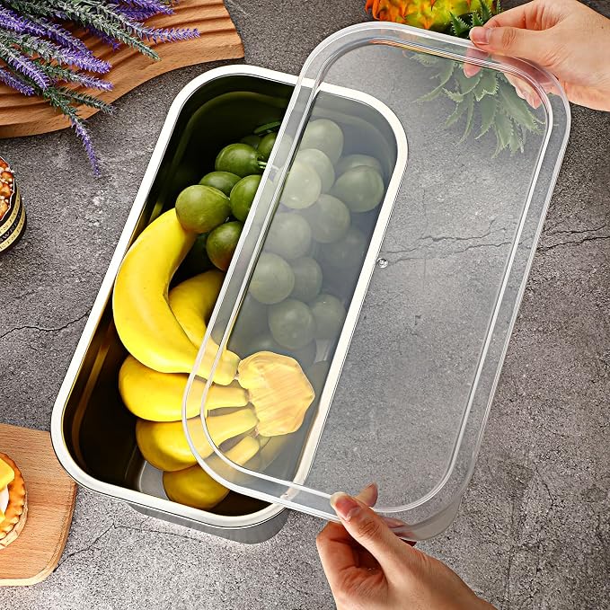 8 Pcs 304 Stainless Steel Food Storage Containers with Lids 1/3 Size Hotel Pan Chicken Food Grade Pans Metal Meal Containers for Restaurant Stackable Kitchen Freezer Buffet(6 Inch Deep)