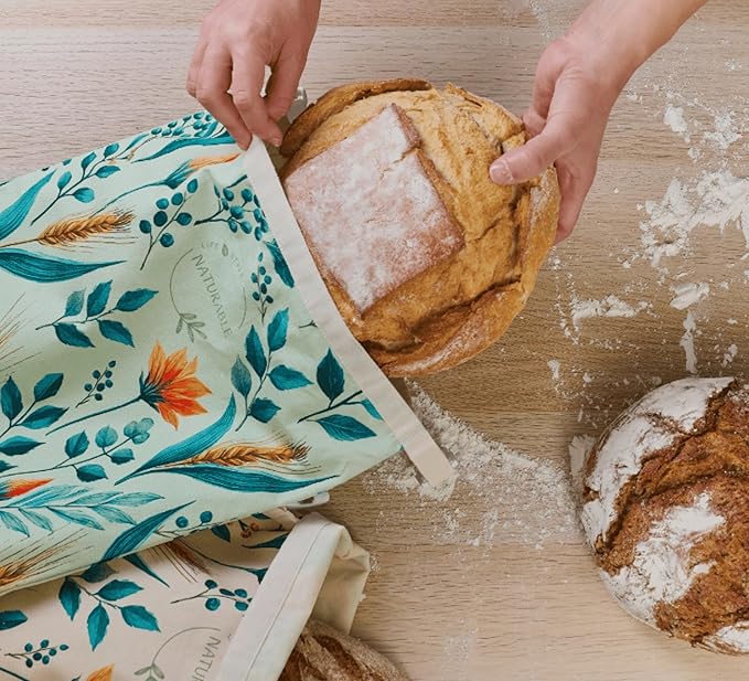 Beeswax Bread Bag for Homemade Bread & Beeswax Wrap Set, 2 XL Sourdough Bread Bags + 2 Beeswax Wraps for Food | Keep Bread Fresh, Breathable, Reusable & Less Waste Storage for Home Bakers | Beeswax Bread Bag