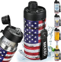 MAXSO Sealed Can Cooler Fizz Lid Can Cover for 12 oz Regular, Slim Skinny Cans & As Thermal Bottle, 4-in-1 Insulated Vacuum Stainless Steel Carbonated Cold Drink Holder -America Flag