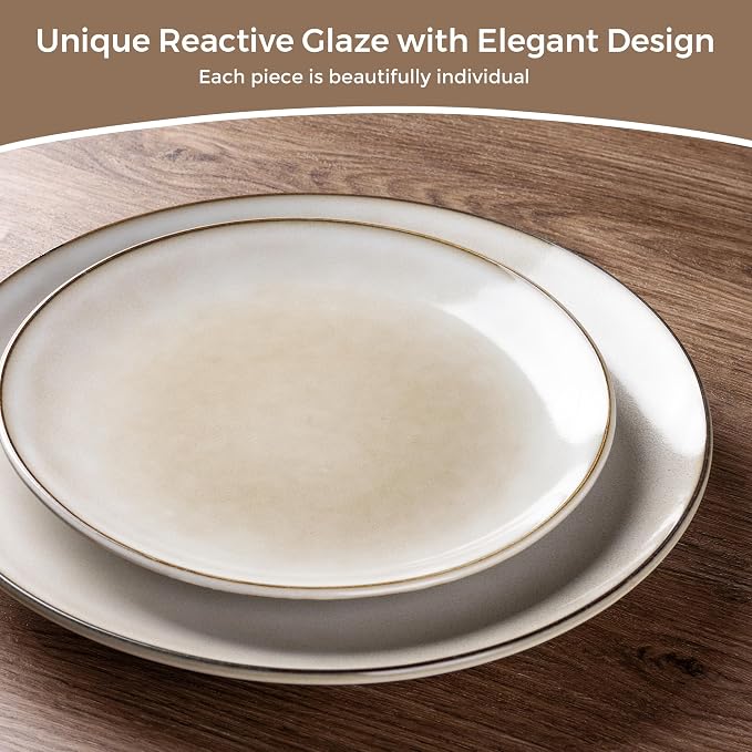 GBHOME 24 Pieces Double Bowls Dinnerware Sets for 6, Stoneware Plates and Bowls Set with Reactive Glaze, Scratch Resistant Stoneware Dishes Set, Dishwasher & Microwave Safe