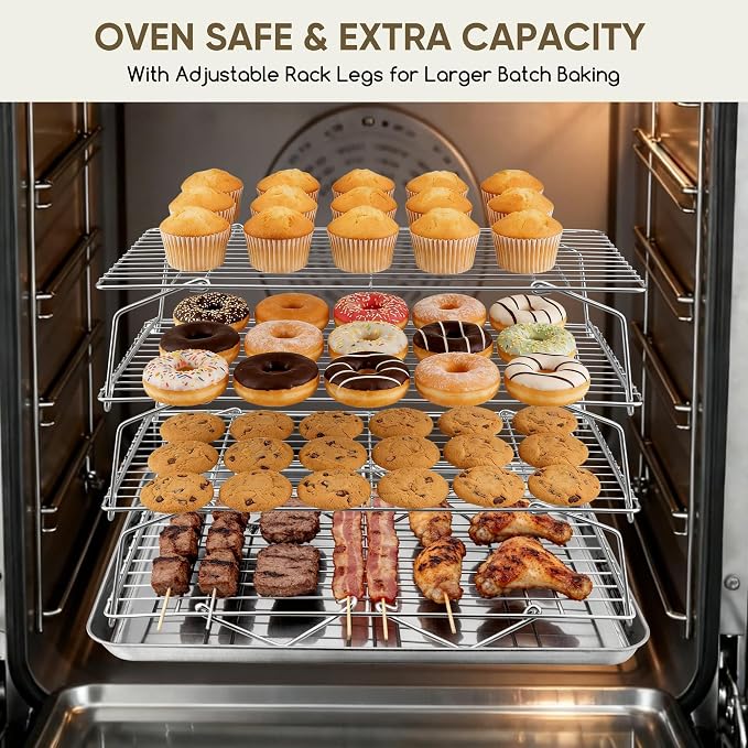 Herogo 15" x 10" Cooling Rack, 6-Tier Stainless Steel Baking Rack for Cookies, Cupcakes, and Pastries, Collapsible Space-Saving Design, Dishwasher Safe, Ideal for Baking, Roasting, and Drying