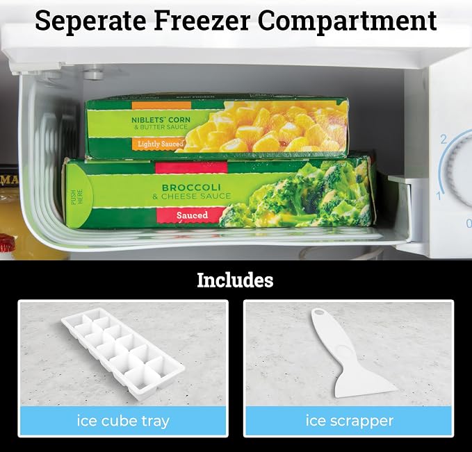 Igloo 1.6 Cu.Ft Mini Fridge with Freezer- Single Door Compact Refrigerator with Glass Shelves for Homes, Dorms & Offices- Keep Snacks, Drinks & Frozen Foods Cool with Temperature Control Fridge- White