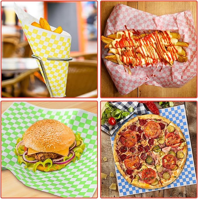 960 Pieces Deli Wax Paper Sheets 12 x 12 inches Checkered Sandwich Wrapping Paper Food Basket Liners for Food Serving, Party, Festival and Outdoors, 6 Colors