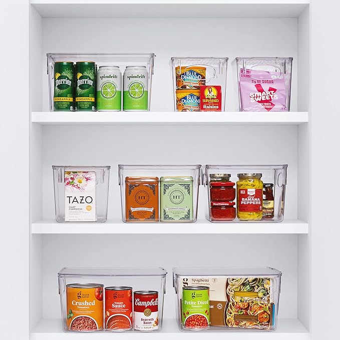 Sorbus Medium Clear Plastic Storage Bins for Shelves, Clothes, with Handle - Clear Storage Bins, Drawer, Shelf, Closet, Pantry, Fridge, Freezer Organizer Bins, Closet Organizers and Storage (4 pack)