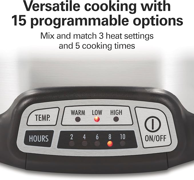 Hamilton Beach 7 Quart Programmable Slow Cooker With Flexible Easy Programming, 5 Cooking Times, Dishwasher-Safe Crock & Lid, Silver (33473)