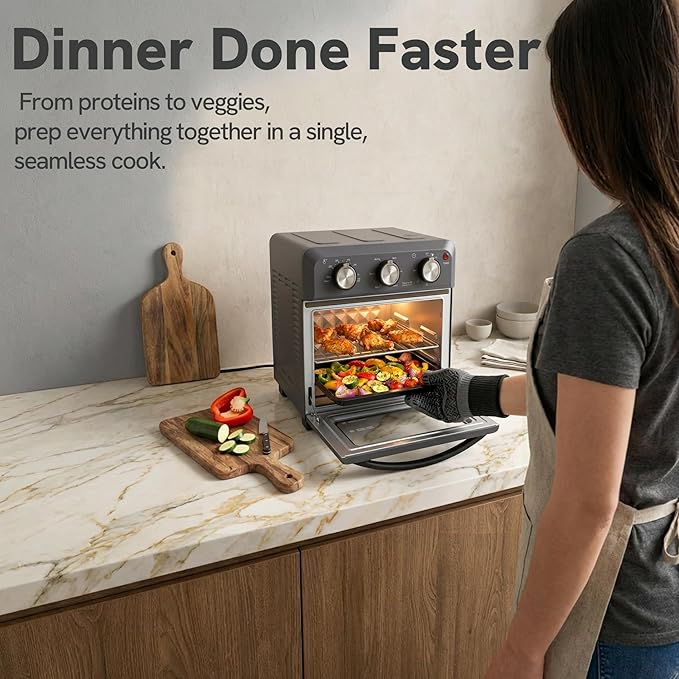 VAL CUCINA 6-in-1 Air Fryer Toaster Oven Combo, Compact 12.7 QT Small Countertop Convection Oven, Fits 9" Pizza & 4 Toast, Hexagon Hybrid Heating, Enamel Baking Pan