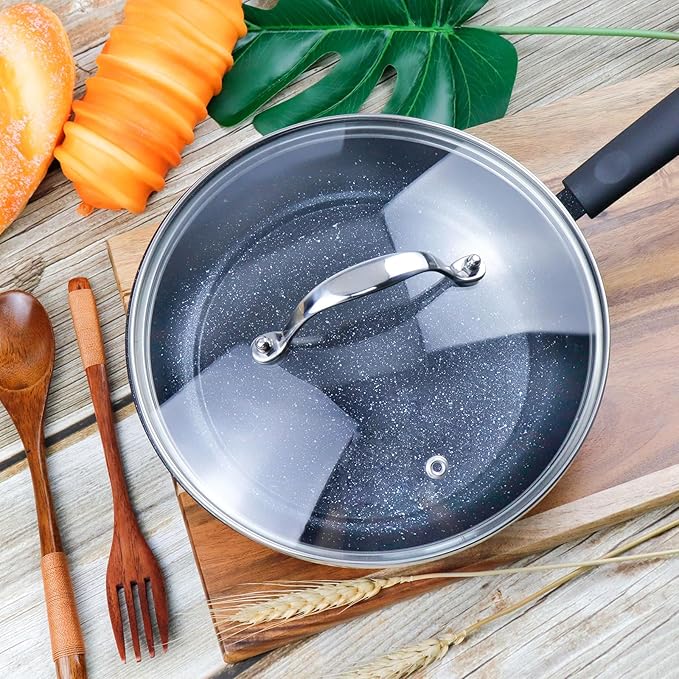 10 Inch Clear Tempered Glass Pan Lid Replacement with Stainless Steel Arch Handle, Oven Safe Up to 356°F (180℃), Silver