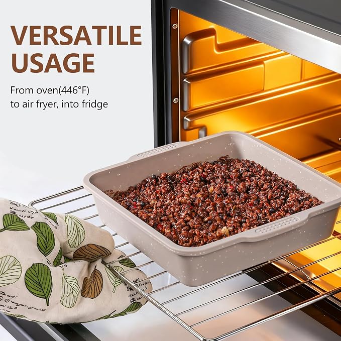 Vinino 8-Piece Baking Pans Set Nonstick, Bakeware Set includes Silicone Muffin, Loaf, Cake Pans with Metal Reinforced Frame, and Carbon Steel Roasting Pan, Cookie Sheet, Cooling rack for Oven