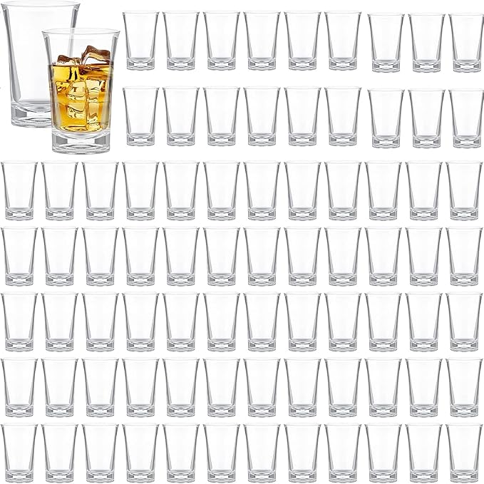 100 Pcs 1.5 oz Clear Acrylic Shot Glasses with Thick Base for Party Favors Drinking Games Weddings Bars and Events