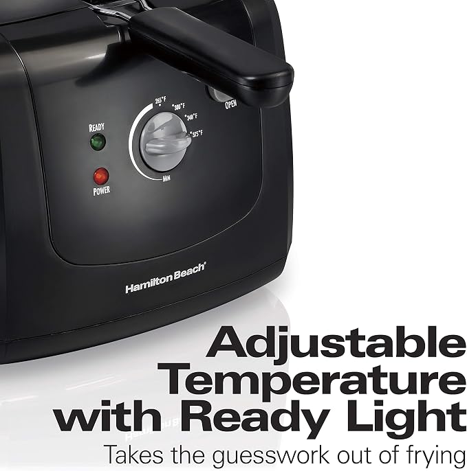 Hamilton Beach Cool Touch Electric Deep Fryer with Basket For Home Use | 2 Liter / 8 Cup Oil Capacity | 1500 Watts | Cool-Touch Sides | Lid With View Window | Adjustable Temperature | Black | 35021