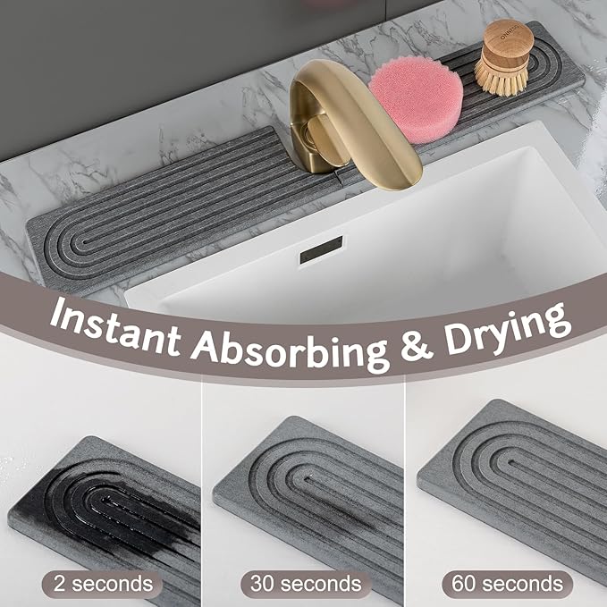 Fast Drying Stone Faucet Mat for Kitchen Sink, Diatomite Water Absorbing Stone Tray for Sink to Prevent Pooling, U-Shaped Stone Faucet Mat Fits Kitchens and Bathrooms