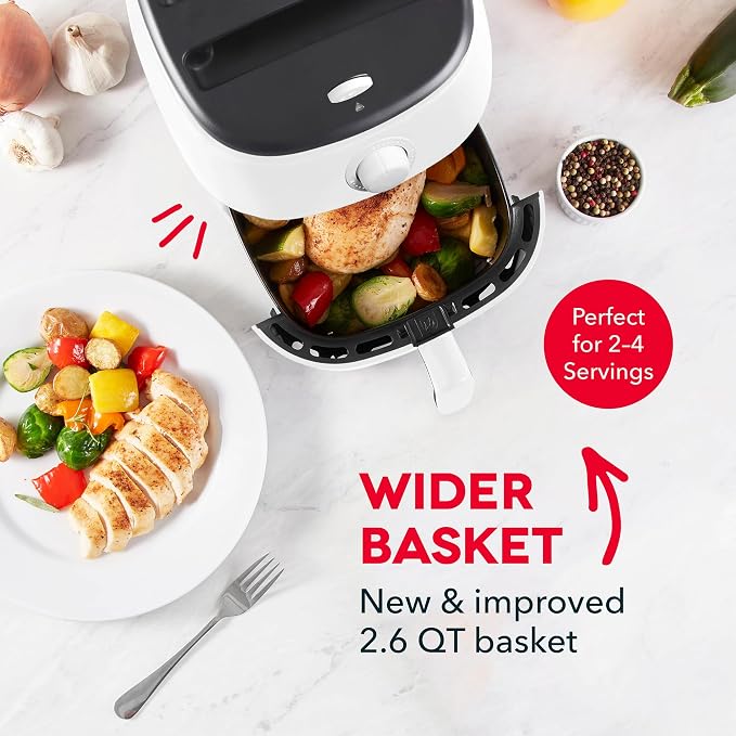 Dash Tasti-Crisp™ Air Fryer - AirCrisp® Technology - Compact Design with Adjustable Temperature Control - Nonstick Fry Basket & Auto Shut-Off Feature - 2.6 Quarts - White