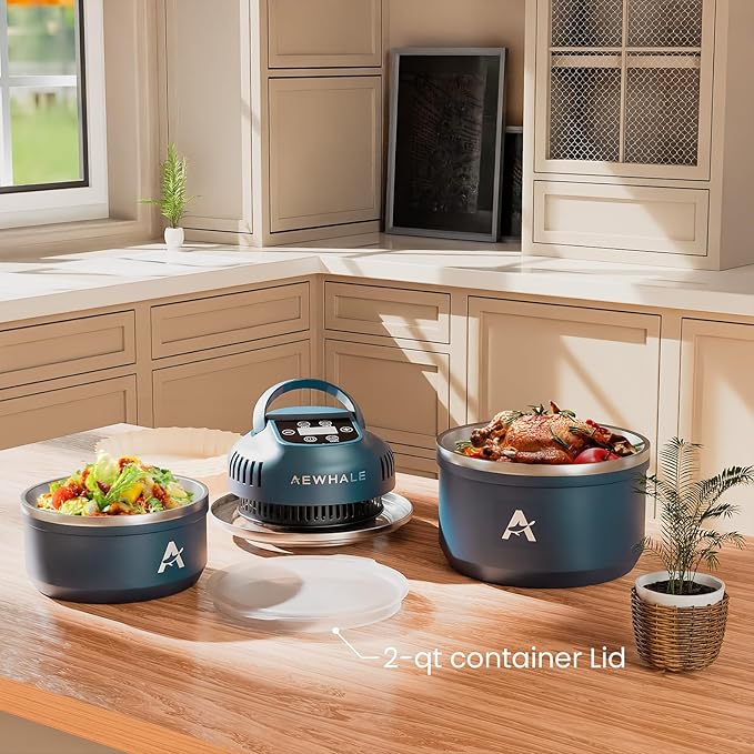 AEWHALE Portable Air Fryer 3-in-1,4QT & 8 Cup non toxic air fryer with Storage Lids,Ideal for Small Spaces