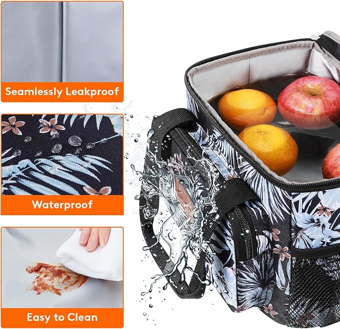 Lifewit Medium Lunch Bag, Insulated Lunch Box, Soft Cooler Cooling Tote for Adult Men Women, Flower 12-Can (9L)