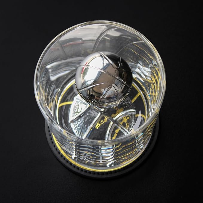NOBLESIP® Whiskey BASKETBALL Glasses 𝗣𝗥𝗘𝗠𝗜𝗨𝗠 Set: 2 Glasses, 2 Steel Chilling Balls, 2 Coasters. Best for a Player, Coach, Fan to enjoy his Bourbon, Old Fashioned, Cocktail. Whisky men gift