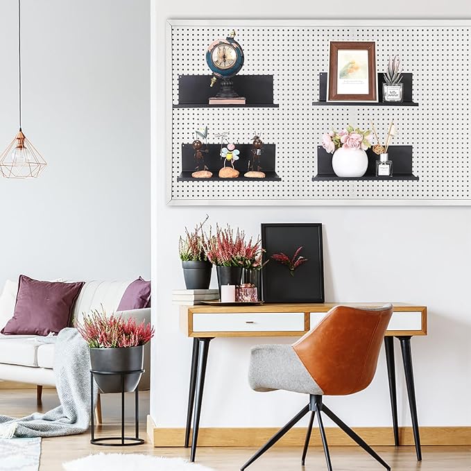 Kokone Medium Magnetic Pegboard Shelves 6 Pack - Steel, Black - Pegboard Accessories for Storage & Display