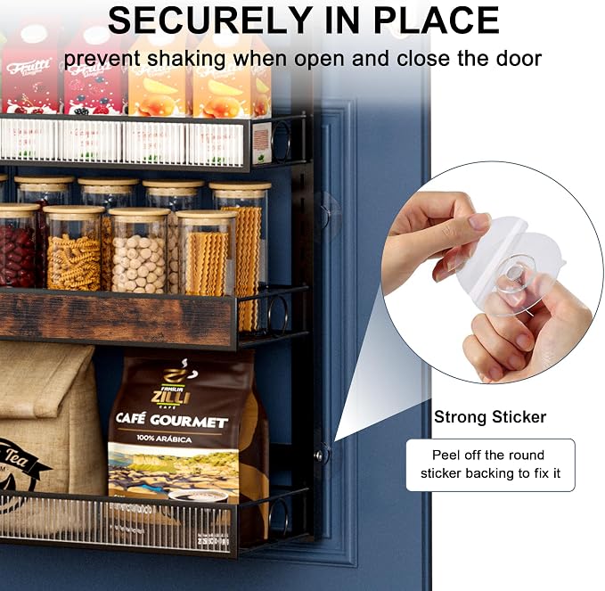 9 Tier Over the Door Pantry Organizer 2 IN 1 Hanging or Wall Mounted Spice Rack with Adjustable Basket,Heavy Duty Seasonning Storage Shelf for Kitchen Pantry and Bathroom Black